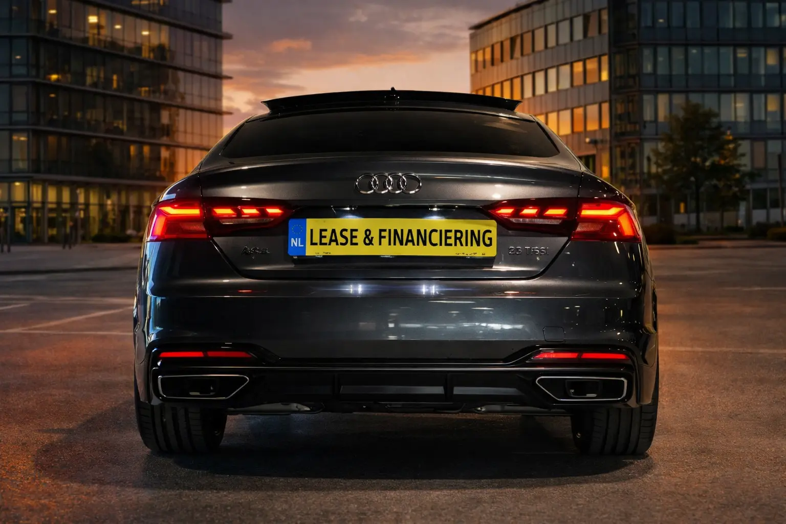 audi-a5-sportback-35-tfsi-achterkant-avond-kantoor-financiering