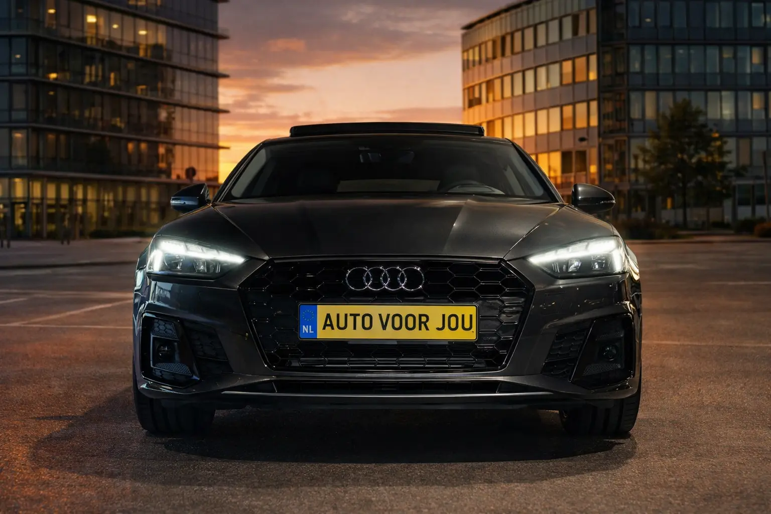 audi-a5-sportback-35-tfsi-voorkant-avond-kantoor-lease