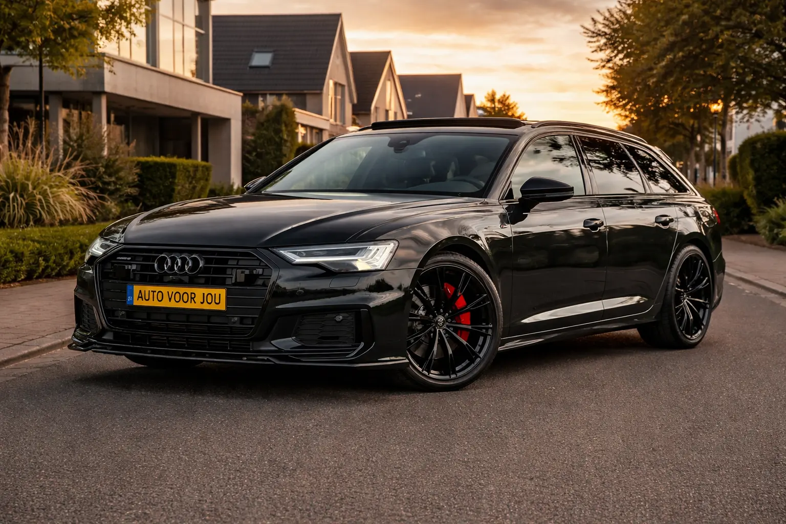 audi-a6-avant-55-tfsi-e-schuin-voor-avond-woonwijk-lease